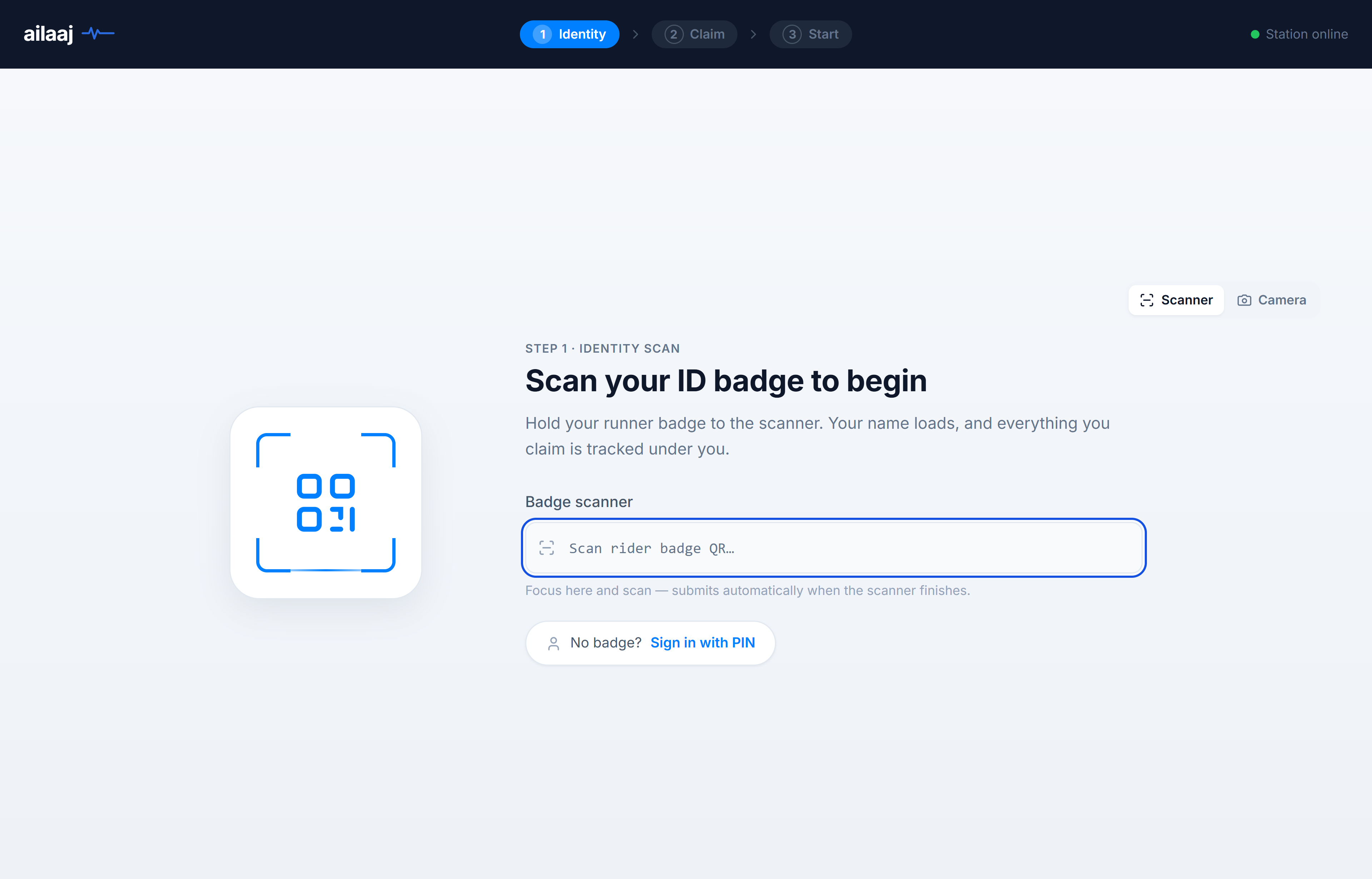Dispatch Station step 1 — scan rider badge