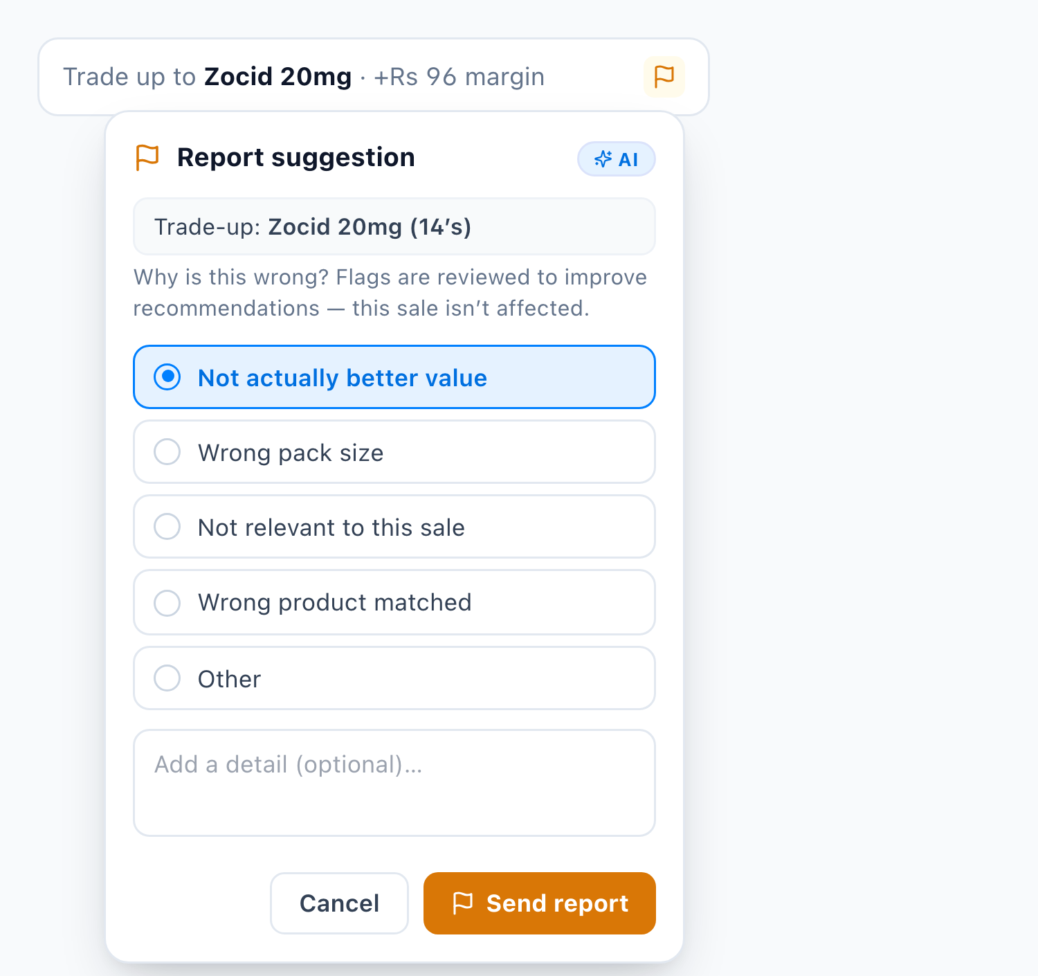 Report a suggestion popover