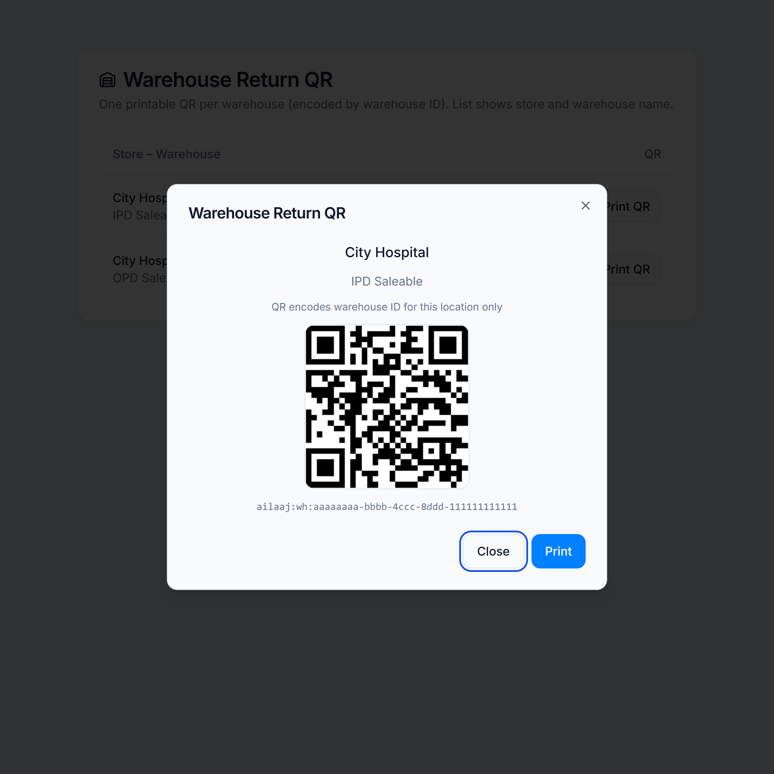 Warehouse return QR example