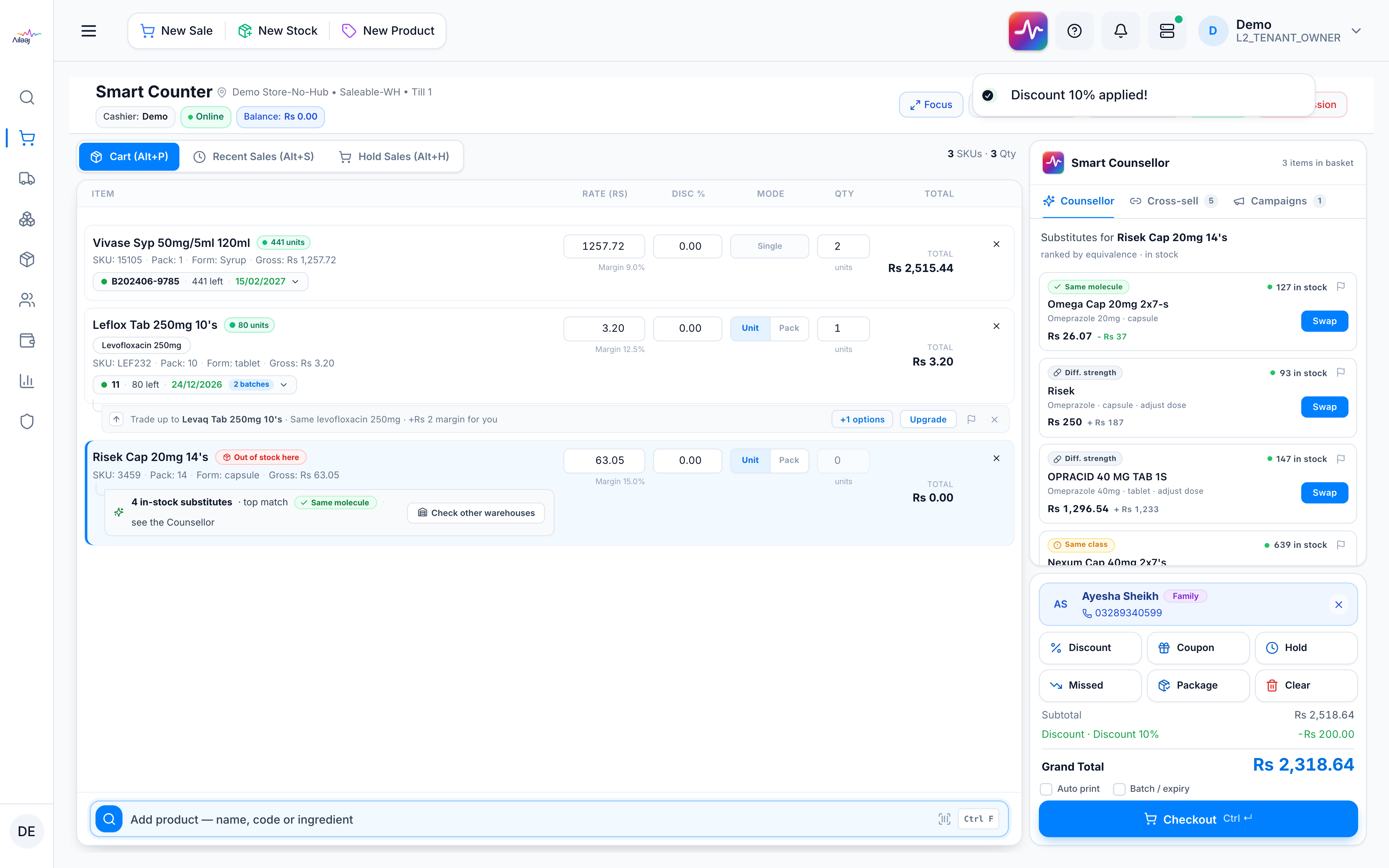 Cart showing a customer-group discount auto-applied to the order summary